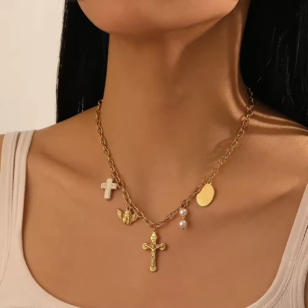 Three-Style Cross & Medal Necklace