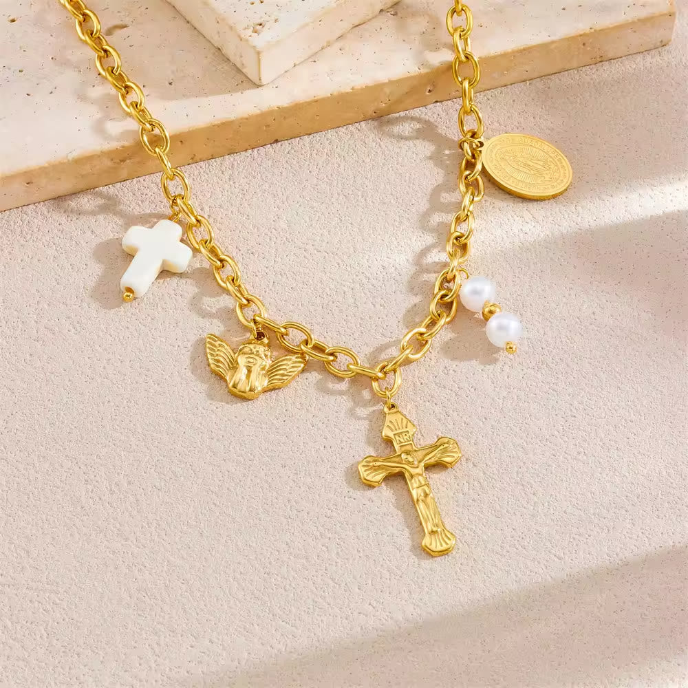 Three-Style Cross & Medal Necklace