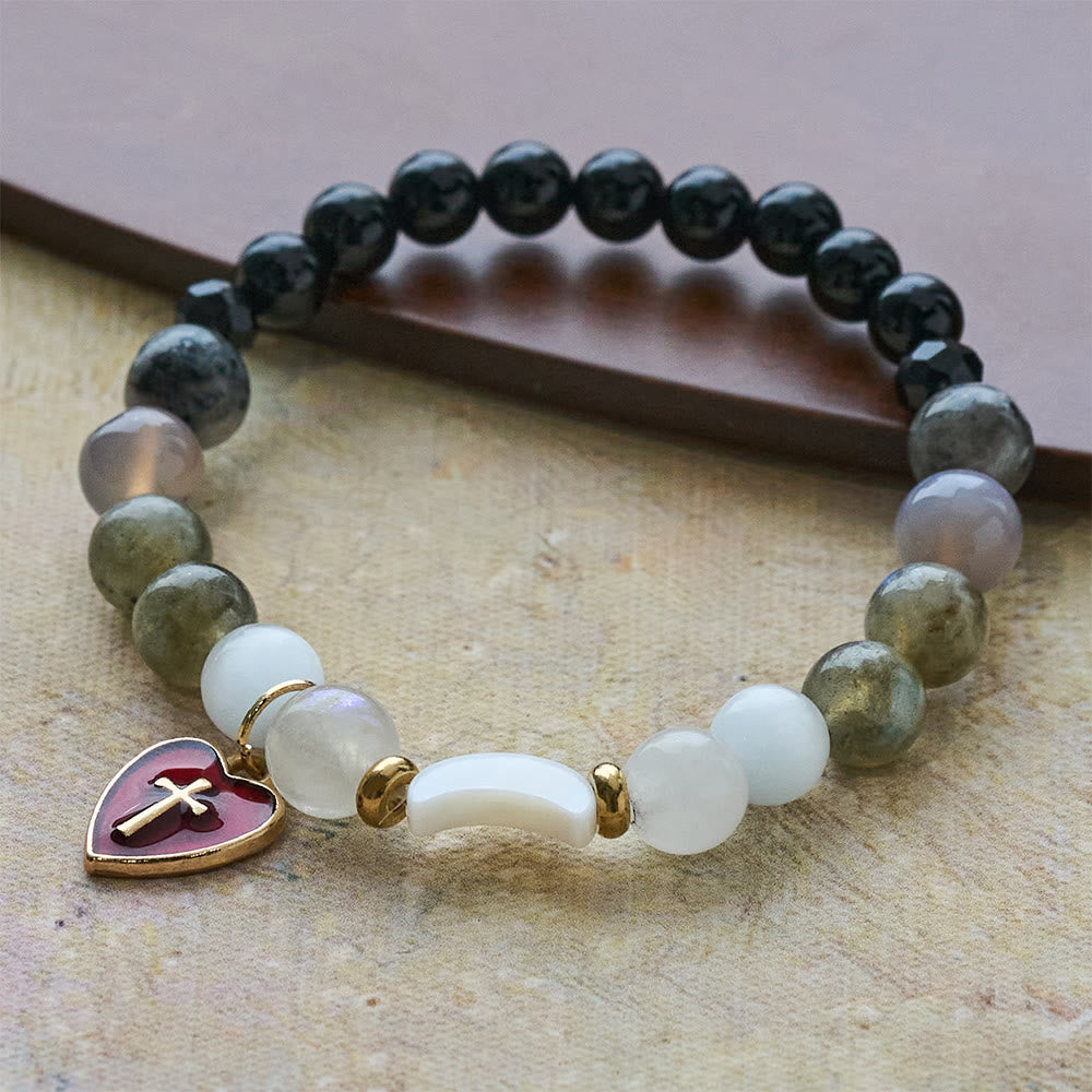 Night-to-Day Tidal Gradient Bracelet with Red Heart Cross