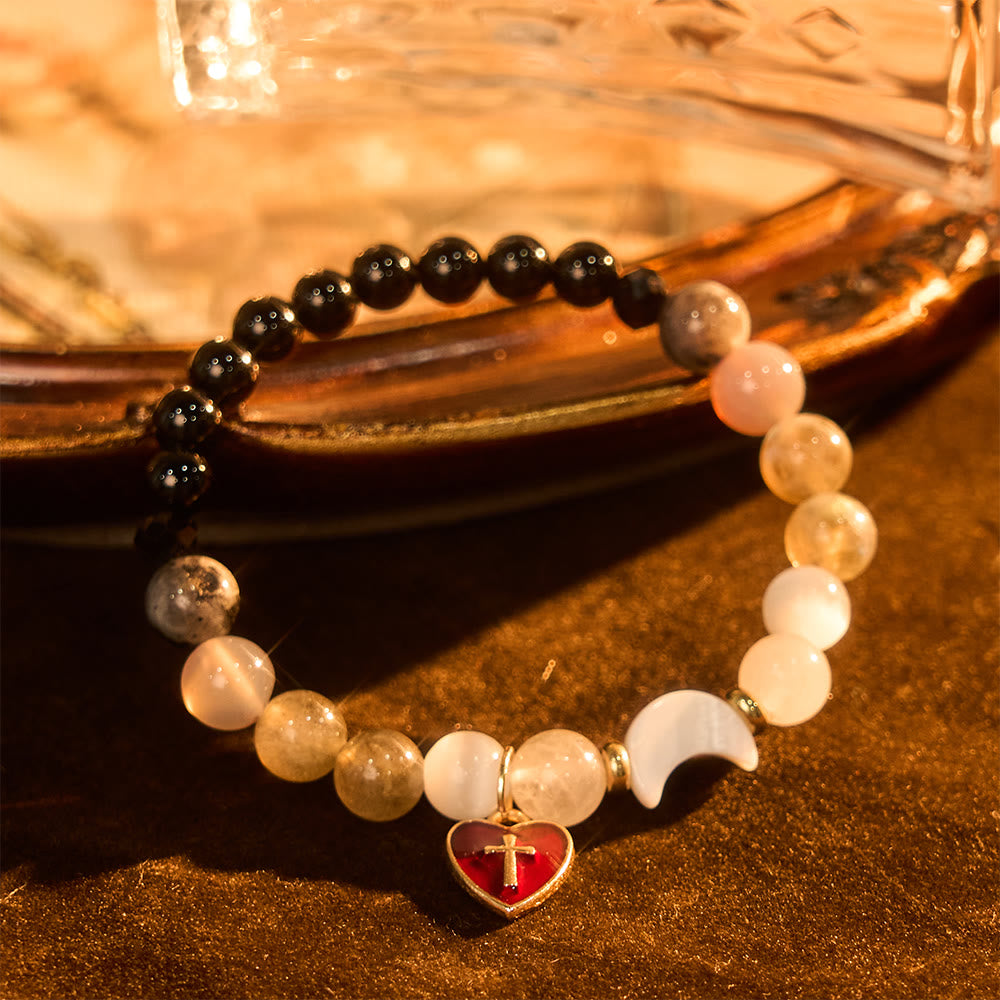 Night-to-Day Tidal Gradient Bracelet with Red Heart Cross