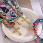 Vibrant Pattern Scarf with Cross Necklace Series