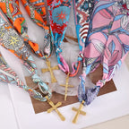 Vibrant Pattern Scarf with Cross Necklace Series