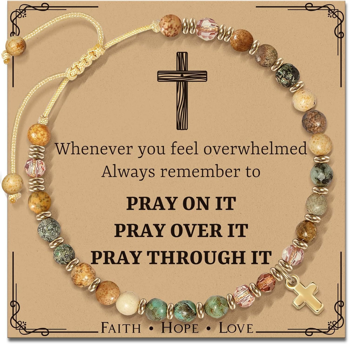 Natural Stone & Cross Bracelet with Bible Card Series