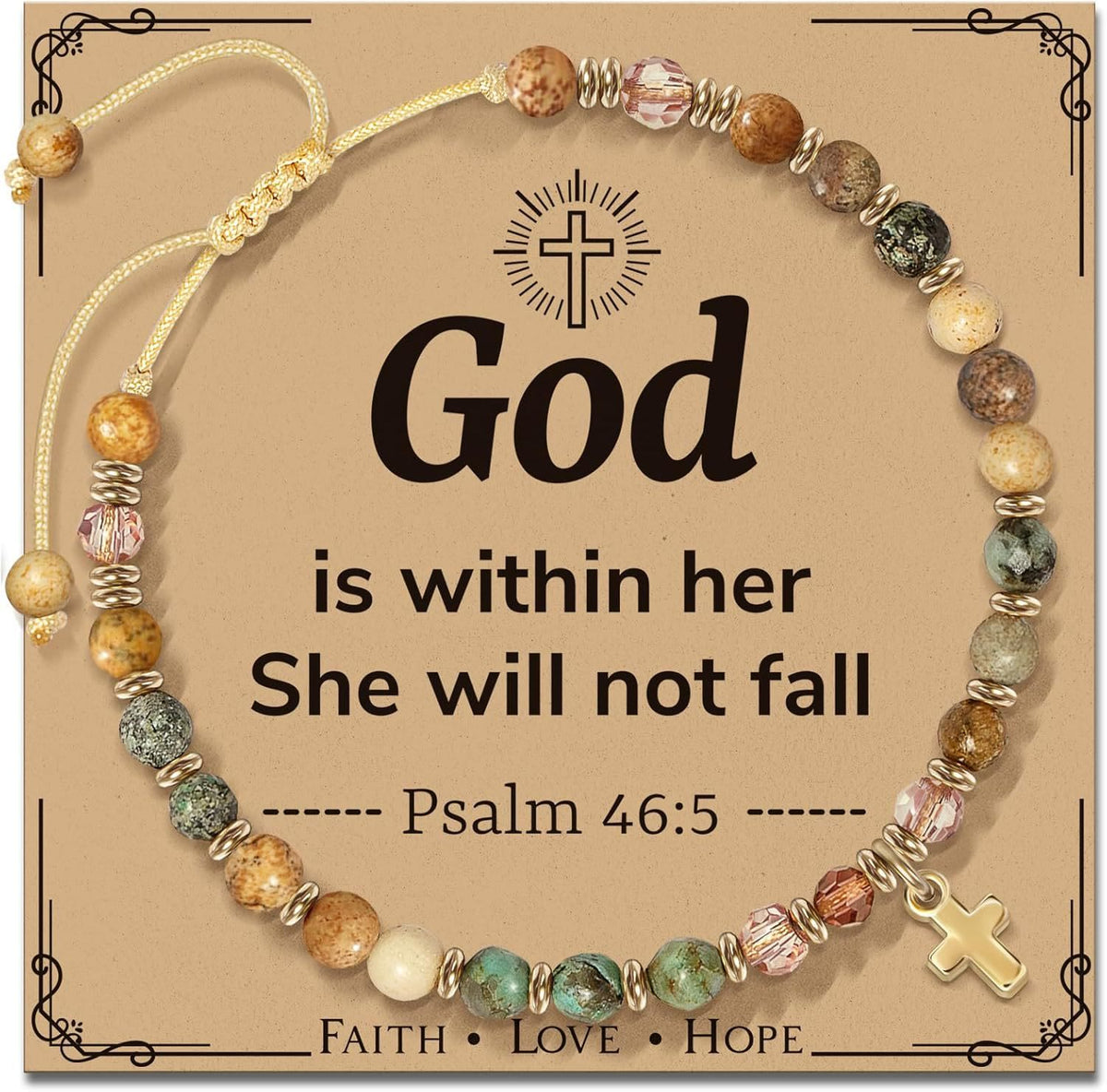 Natural Stone & Cross Bracelet with Bible Card Series