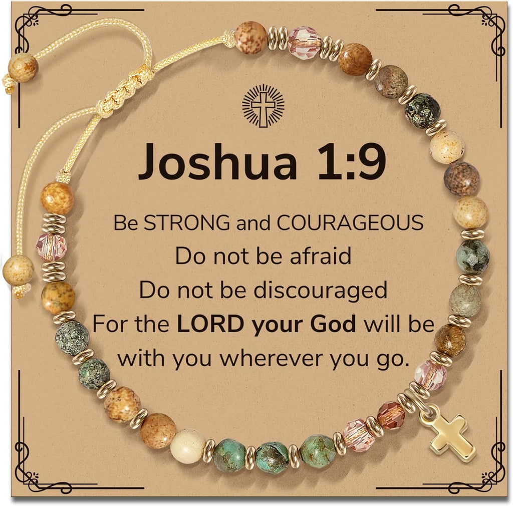 Natural Stone & Cross Bracelet with Bible Card Series