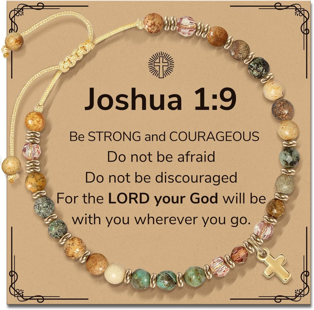 Natural Stone & Cross Bracelet with Bible Card Series