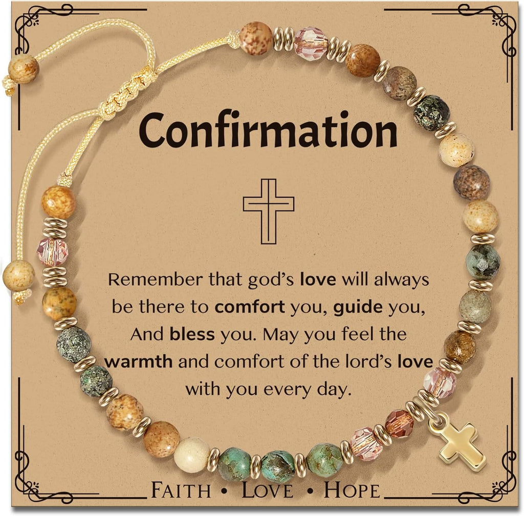Natural Stone & Cross Bracelet with Bible Card Series