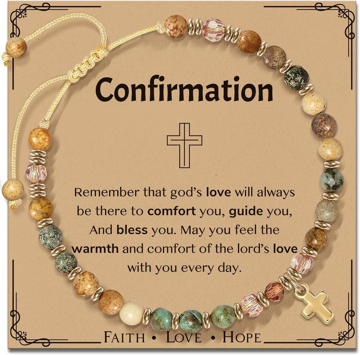 Natural Stone & Cross Bracelet with Bible Card Series