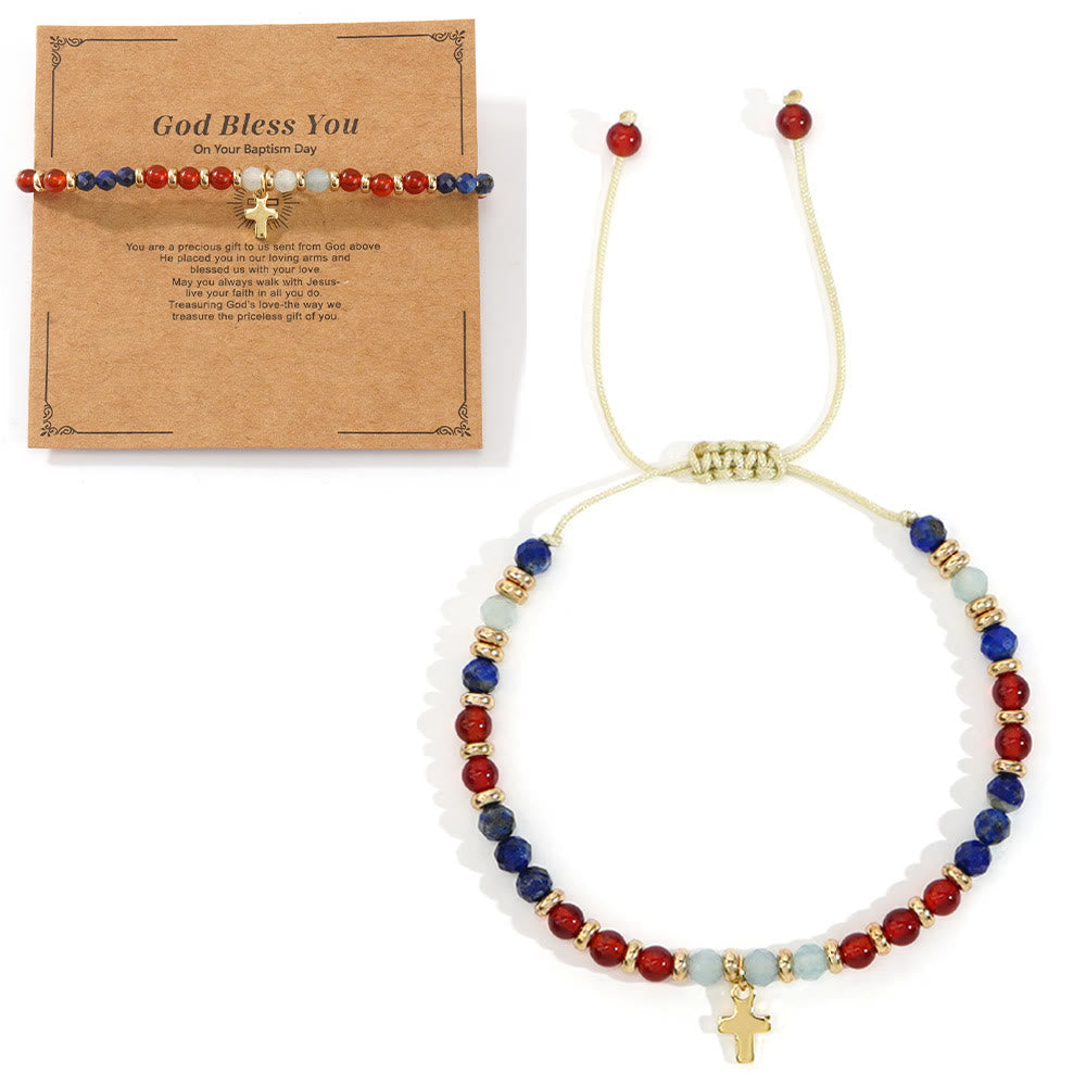 Natural Stone & Cross Bracelet with Bible Card Series