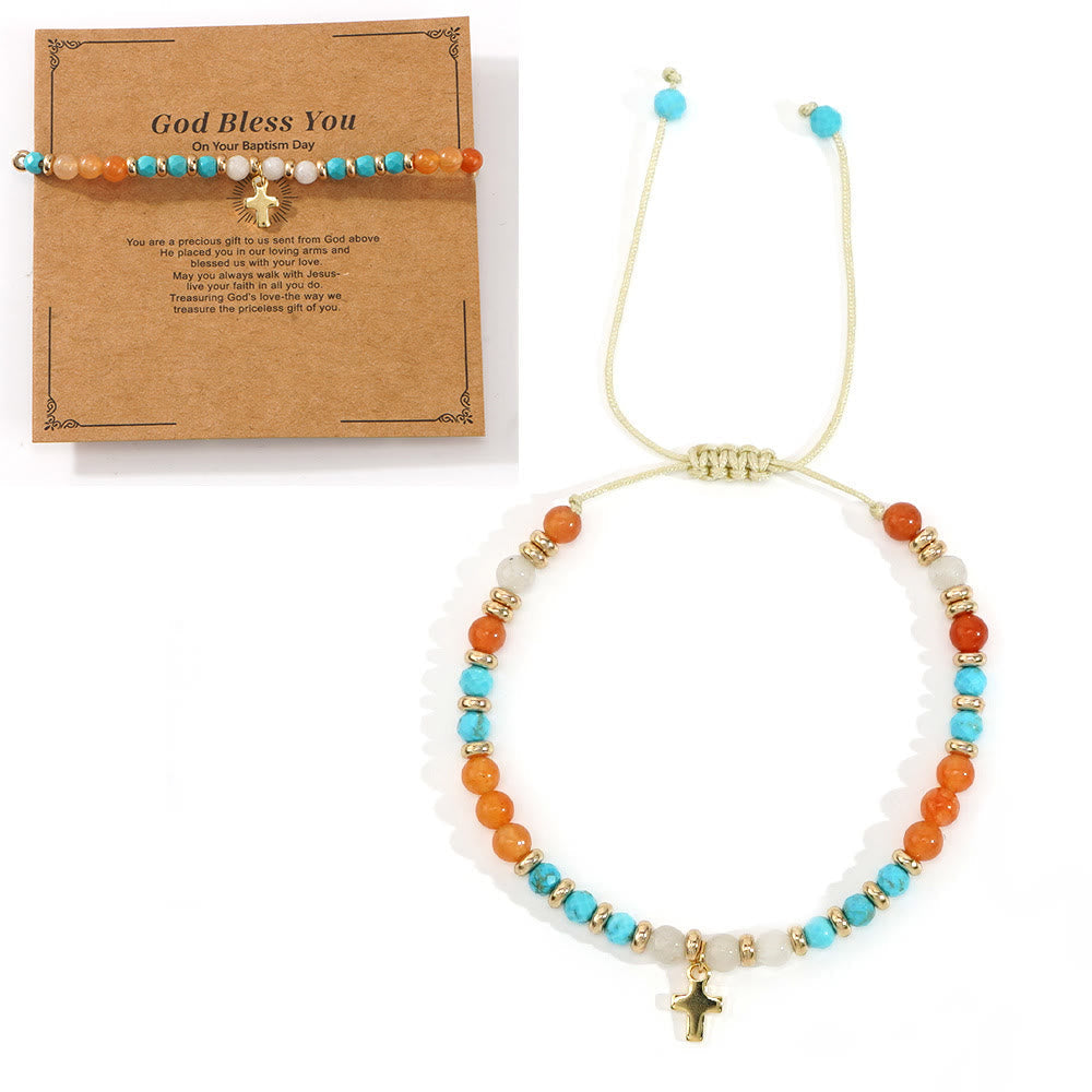 Natural Stone & Cross Bracelet with Bible Card Series