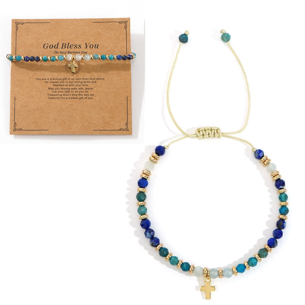 Natural Stone & Cross Bracelet with Bible Card Series