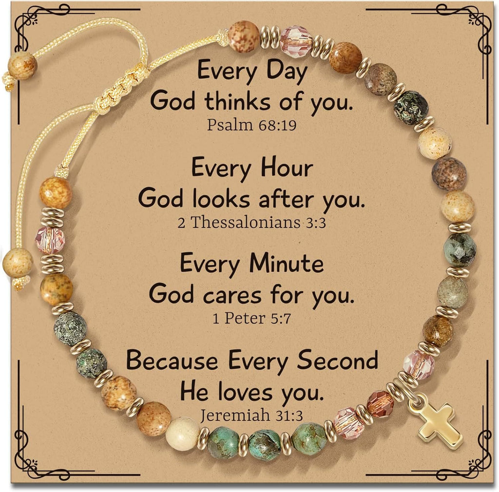 Natural Stone & Cross Bracelet with Bible Card Series