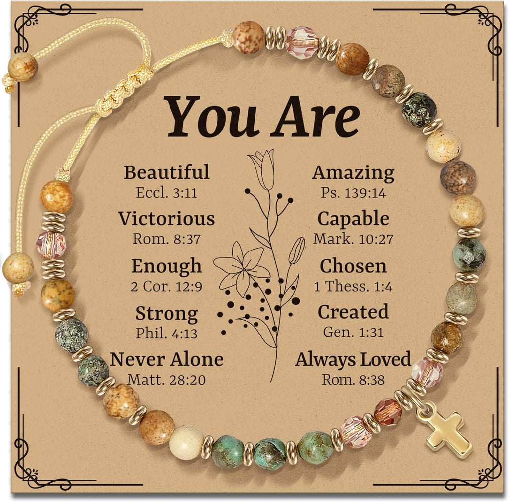 Natural Stone & Cross Bracelet with Bible Card Series