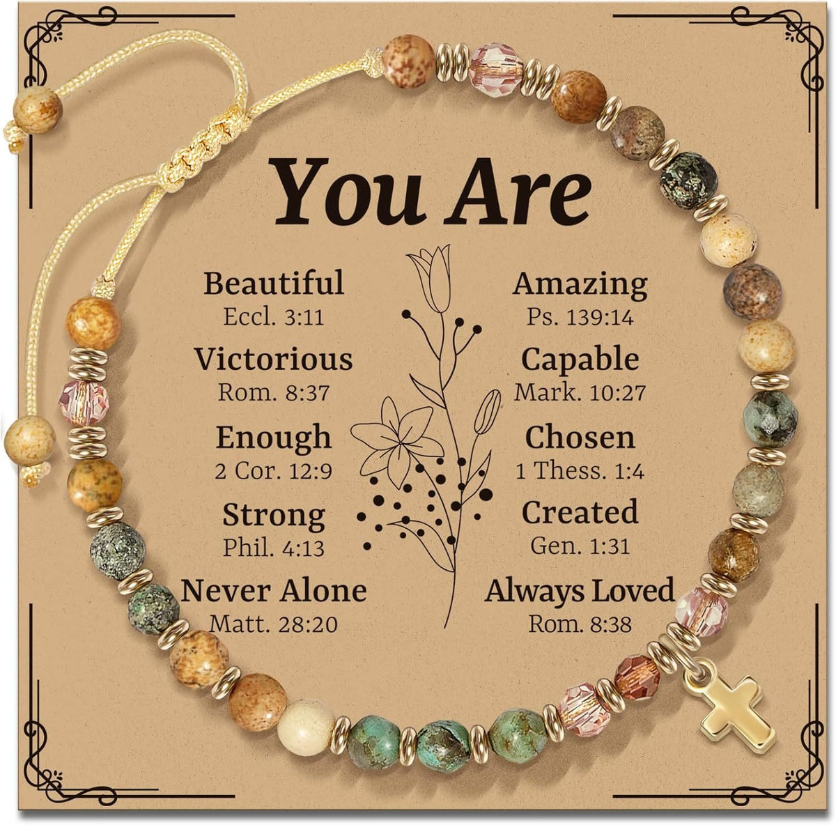 Natural Stone & Cross Bracelet with Bible Card Series