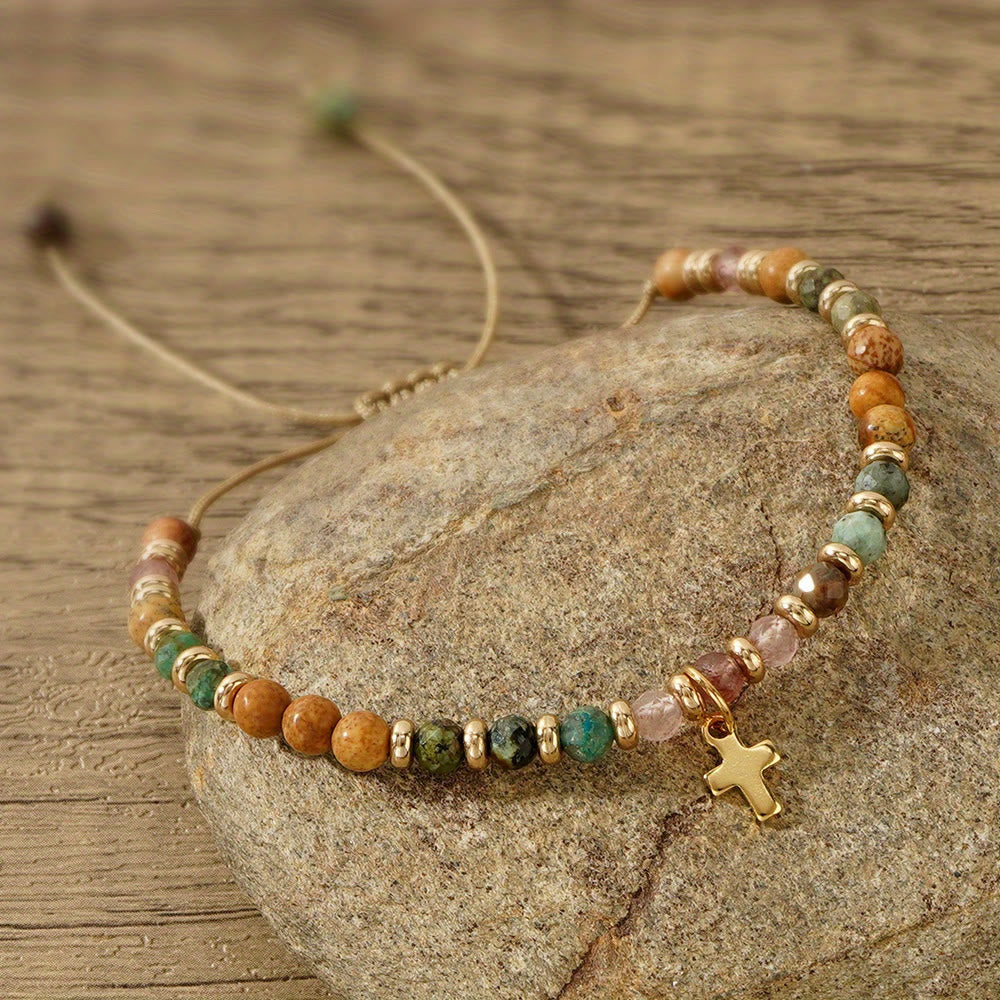 Natural Stone & Cross Bracelet with Bible Card Series