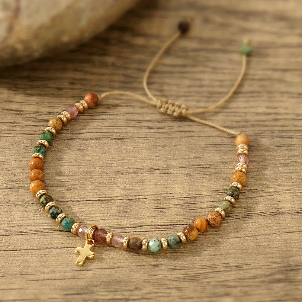 Natural Stone & Cross Bracelet with Bible Card Series