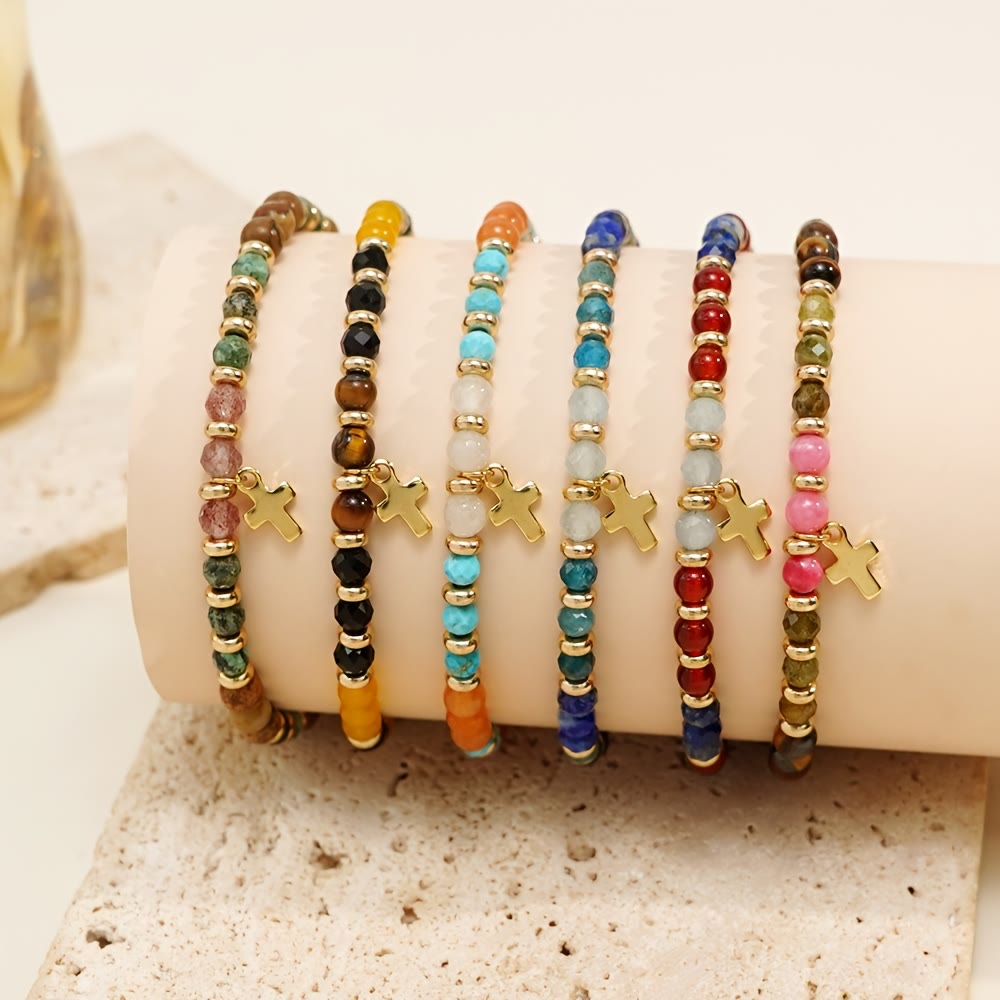 Natural Stone & Cross Bracelet with Bible Card Series