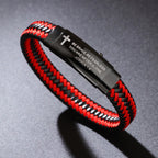 Joshua 1:9 Woven Leather Cross Bracelet