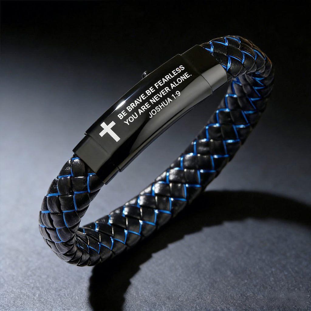 Joshua 1:9 Woven Leather Cross Bracelet