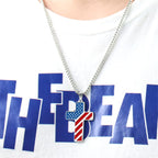 Tri-Color Cross Necklace with American Flag & Scripture