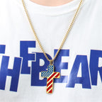 Tri-Color Cross Necklace with American Flag & Scripture
