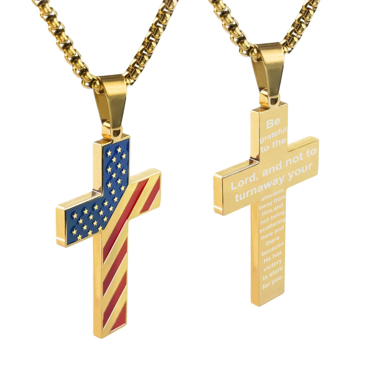 Tri-Color Cross Necklace with American Flag & Scripture