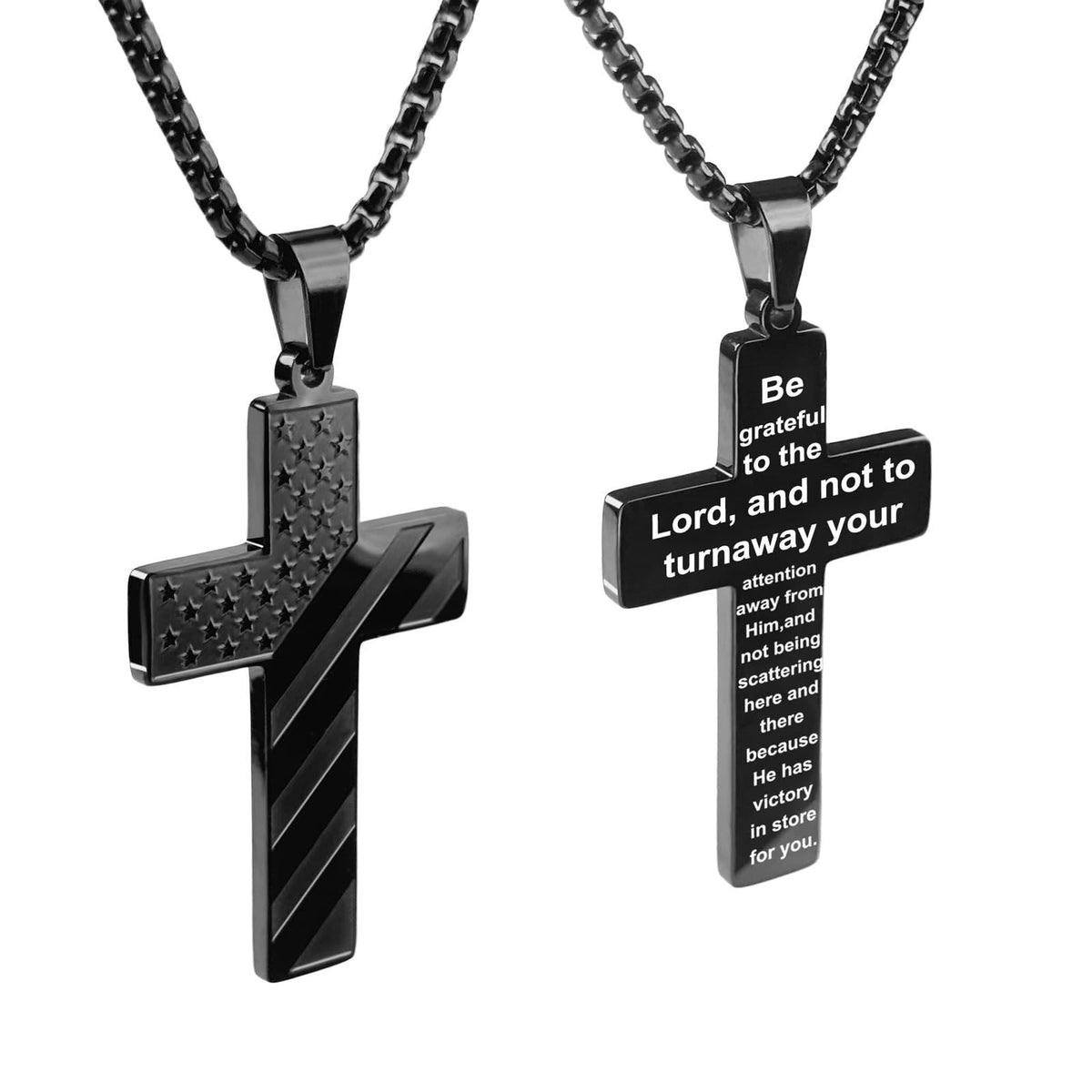 Tri-Color Cross Necklace with American Flag & Scripture