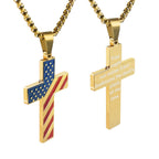 Tri-Color Cross Necklace with American Flag & Scripture