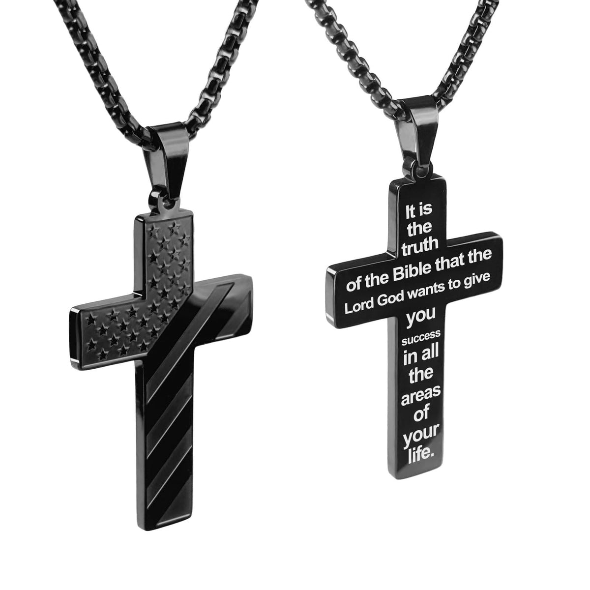 Tri-Color Cross Necklace with American Flag & Scripture