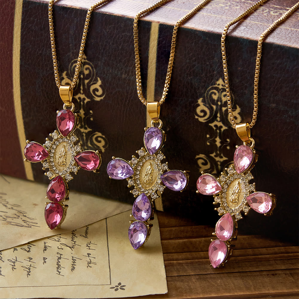 Luminous Our Lady Cross with Zircon Necklace