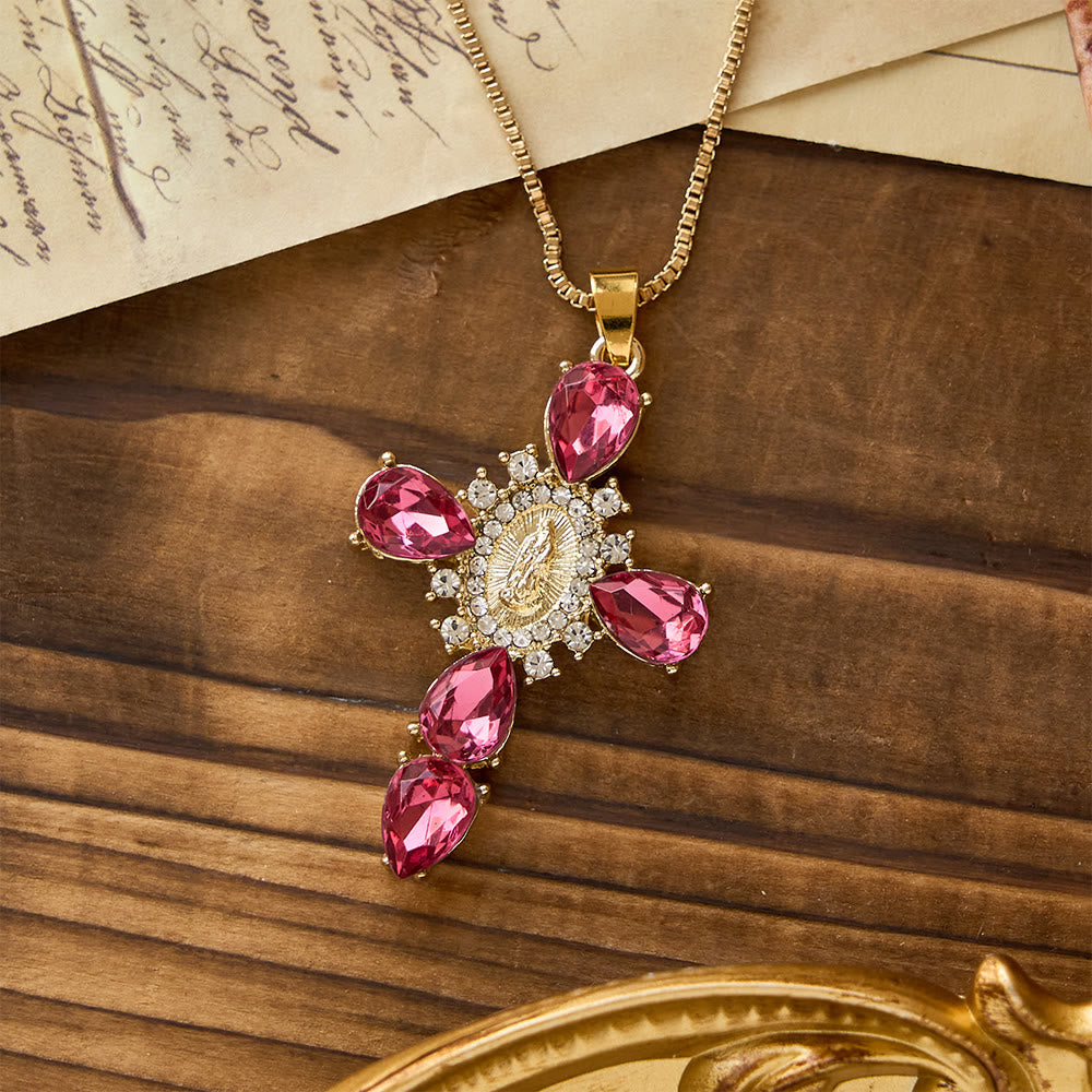 Luminous Our Lady Cross with Zircon Necklace
