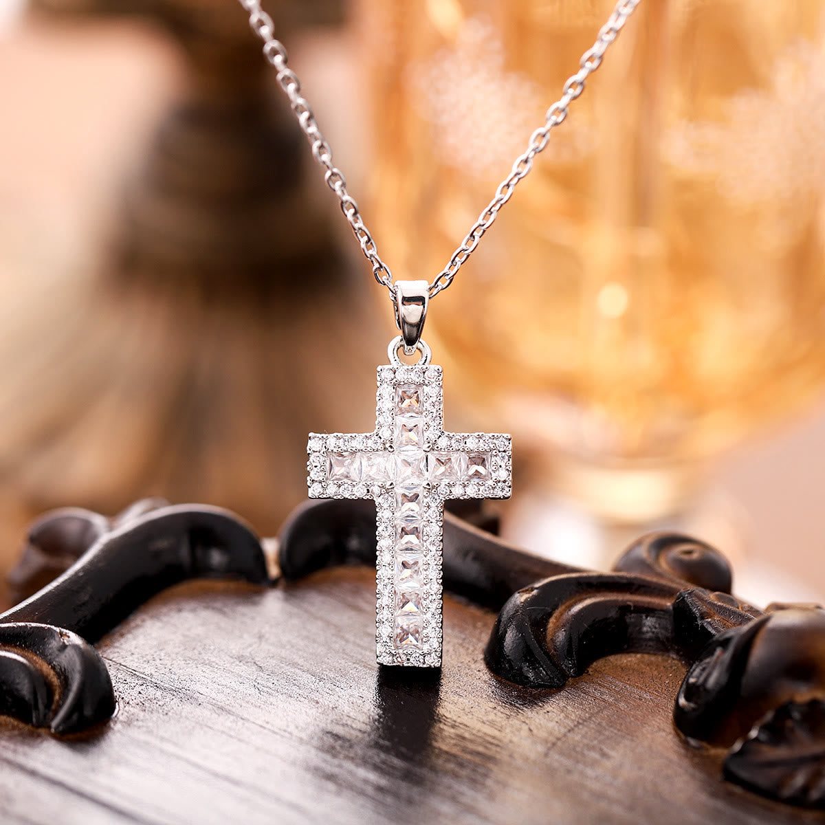 Sparkling Zircon Cross Pendant Necklace
