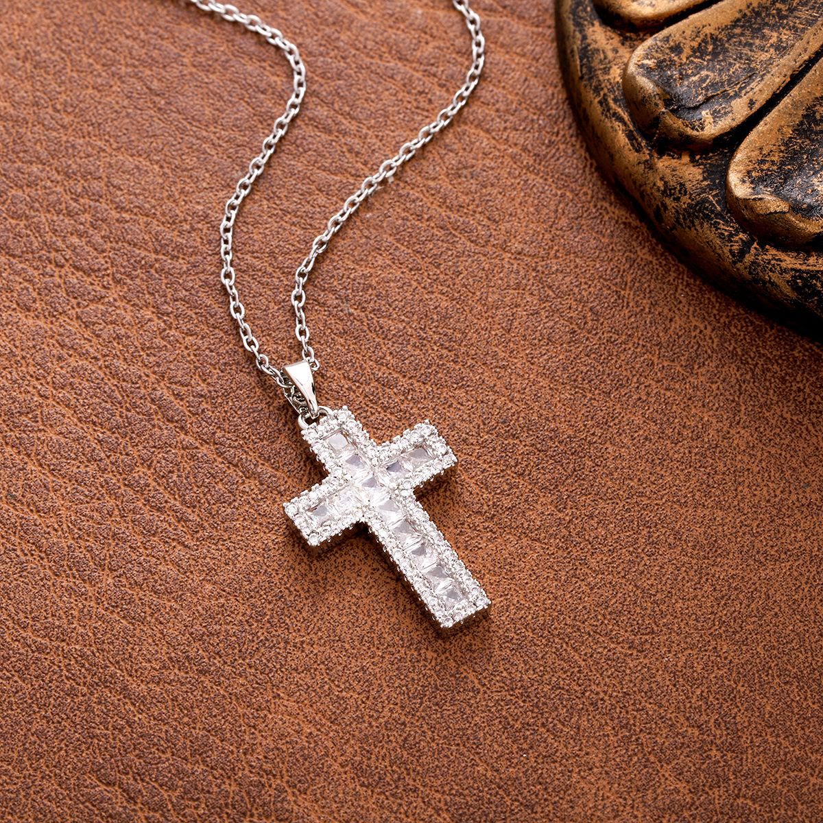 Sparkling Zircon Cross Pendant Necklace