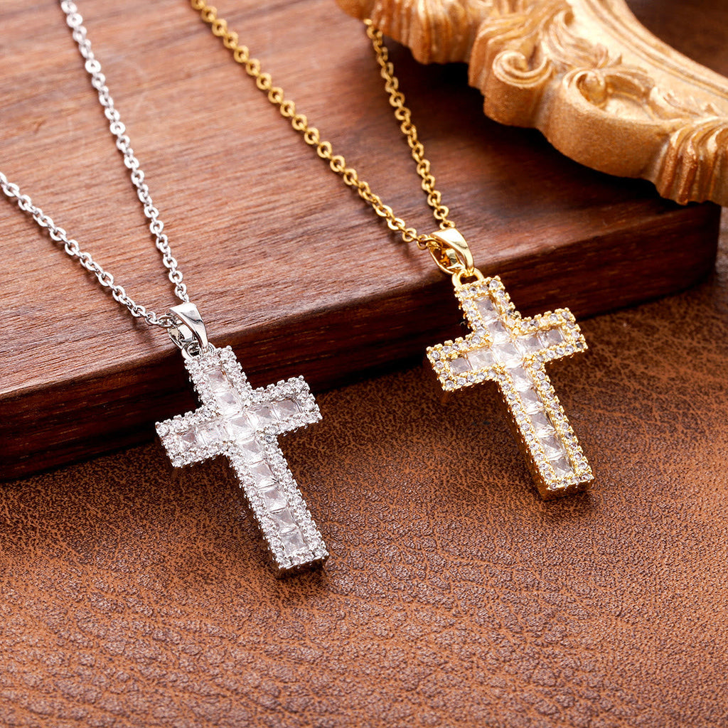 Sparkling Zircon Cross Pendant Necklace