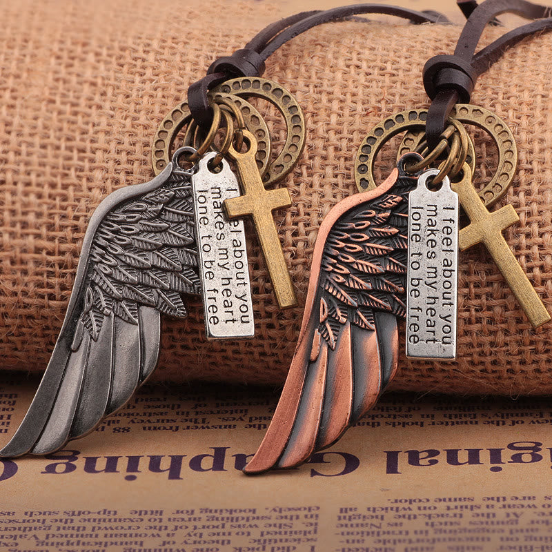 Vintage Angel Wing & Cross Necklace