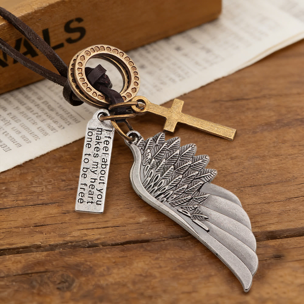 Vintage Angel Wing & Cross Necklace