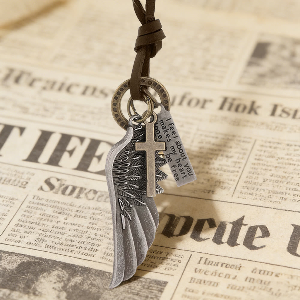 Vintage Angel Wing & Cross Necklace