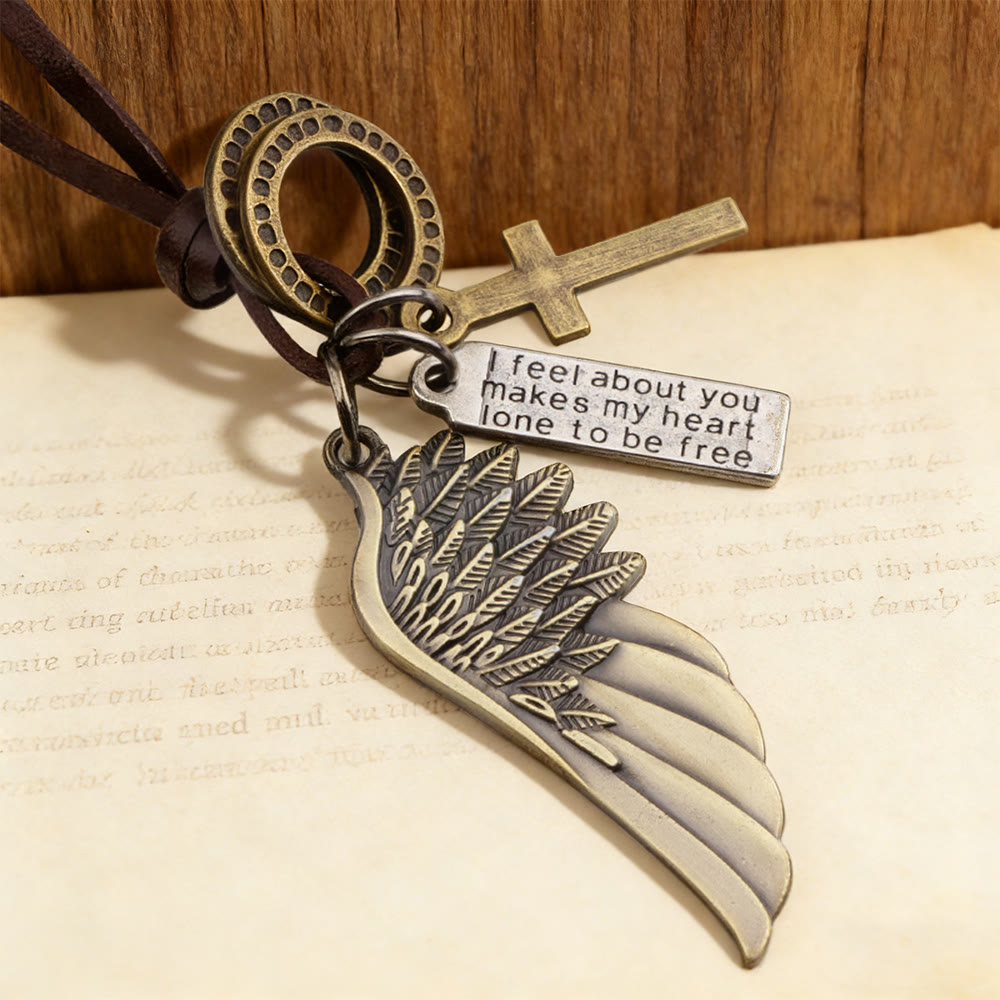 Vintage Angel Wing & Cross Necklace