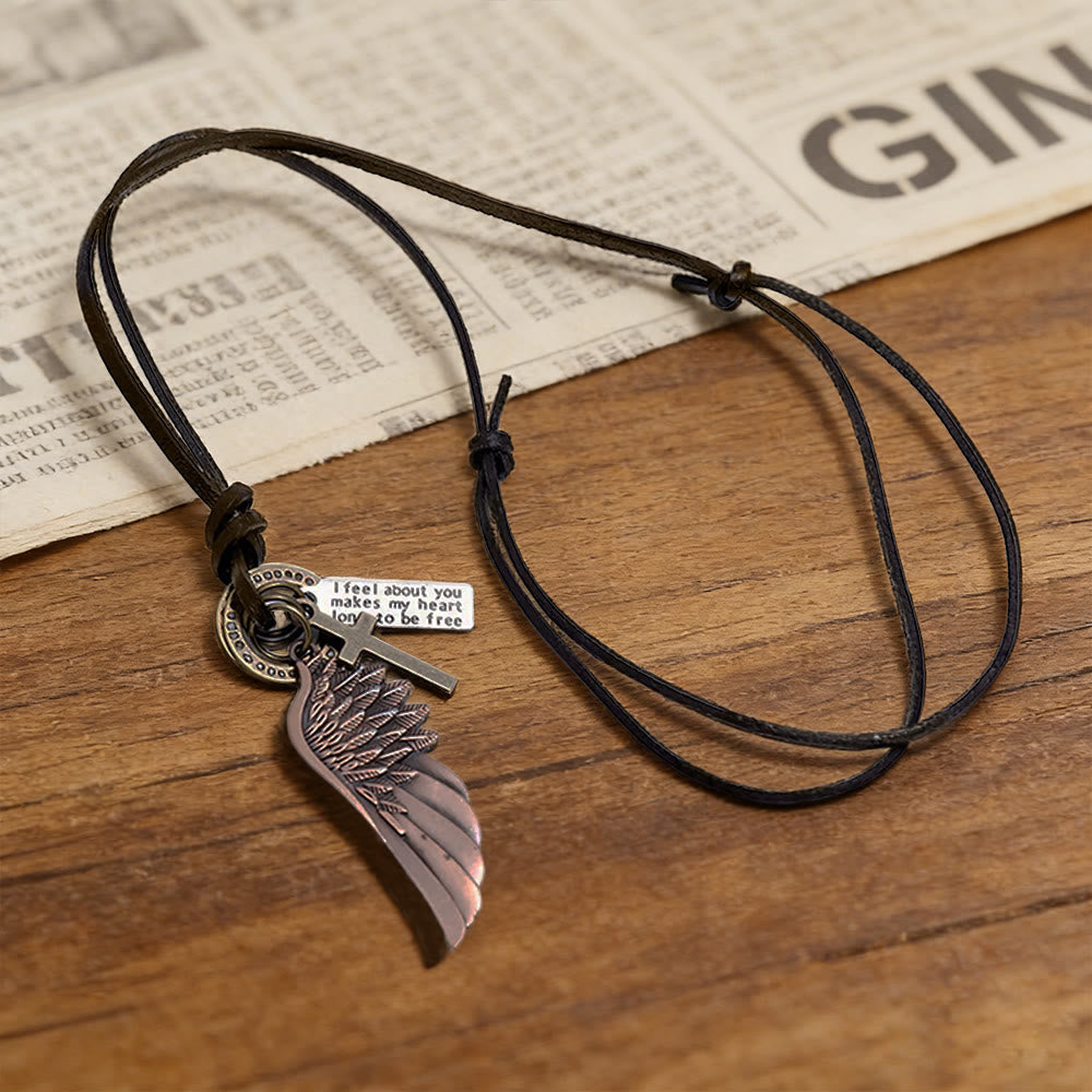 Vintage Angel Wing & Cross Necklace