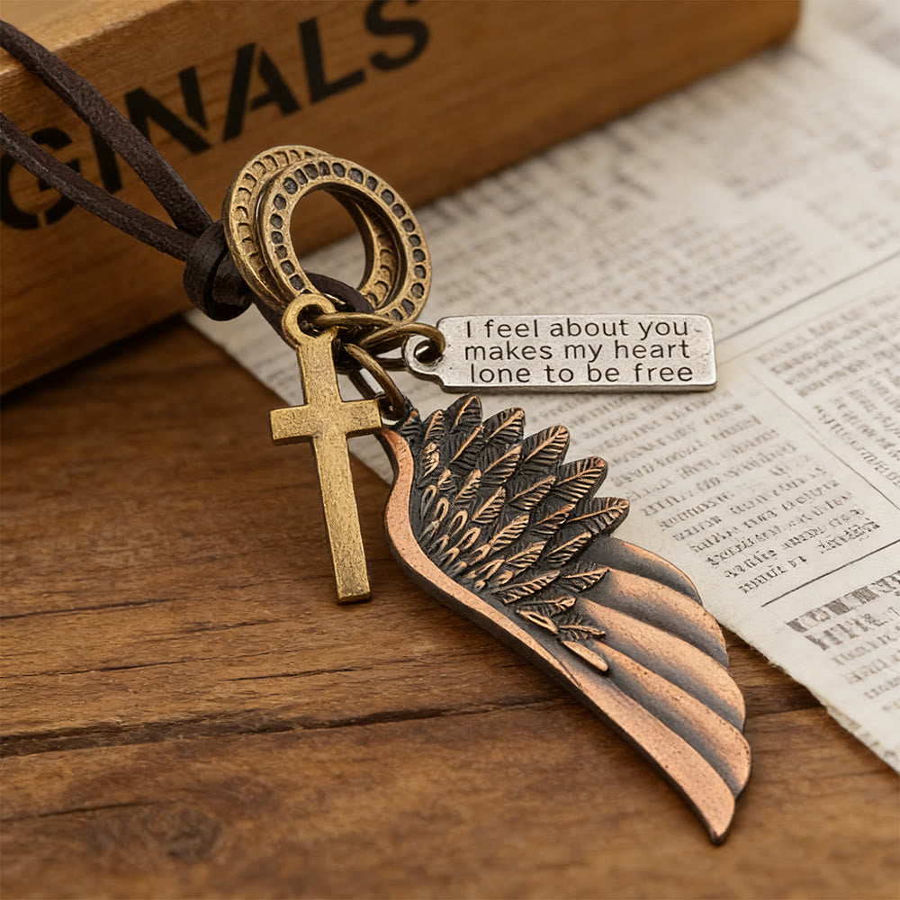 Vintage Angel Wing & Cross Necklace