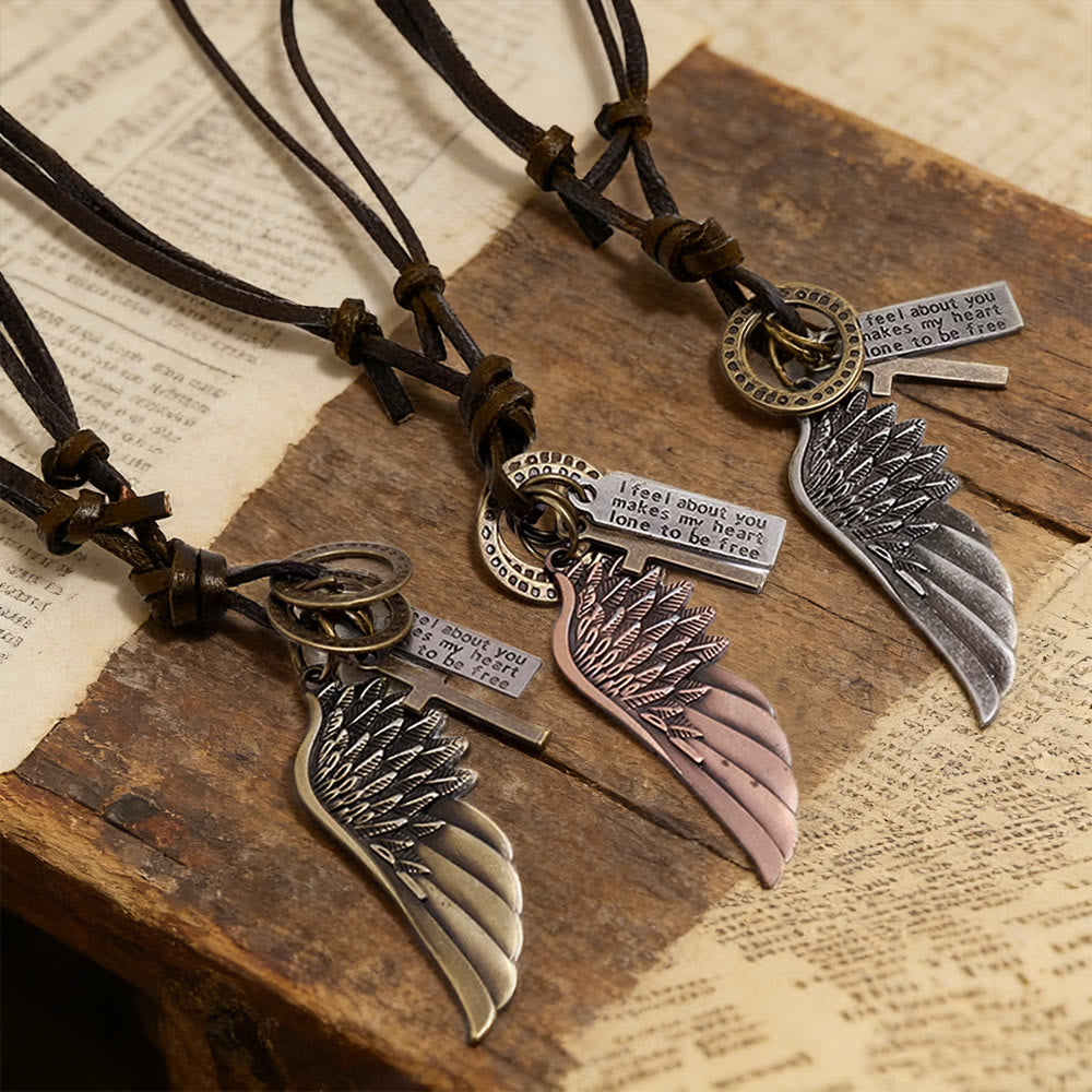 Vintage Angel Wing & Cross Necklace