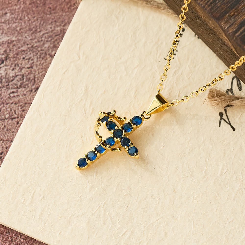 Faith-Symbol Cross Necklace with Monthly Birthstone Accents