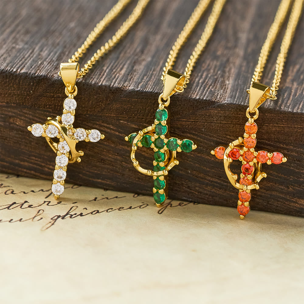 Faith-Symbol Cross Necklace with Monthly Birthstone Accents