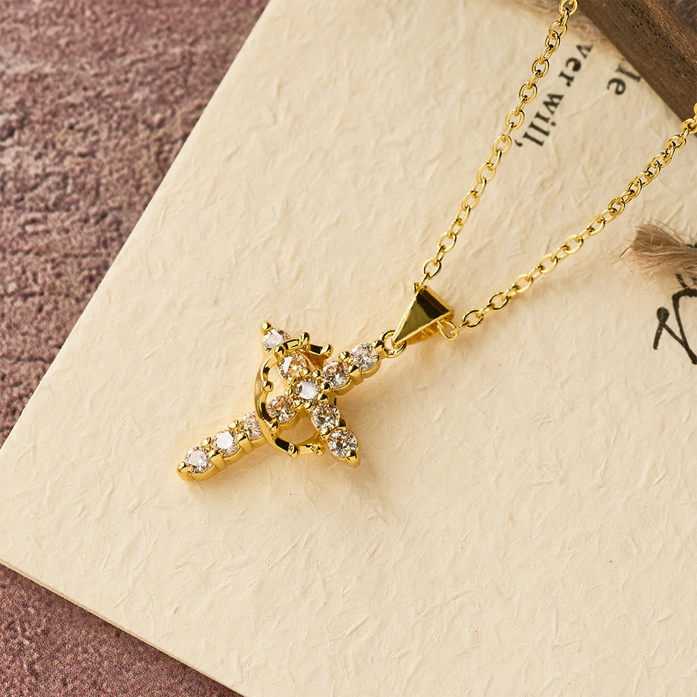 Faith-Symbol Cross Necklace with Monthly Birthstone Accents