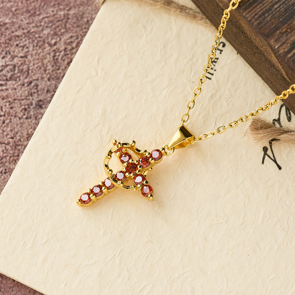 Faith-Symbol Cross Necklace with Monthly Birthstone Accents