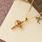 Faith-Symbol Cross Necklace with Monthly Birthstone Accents