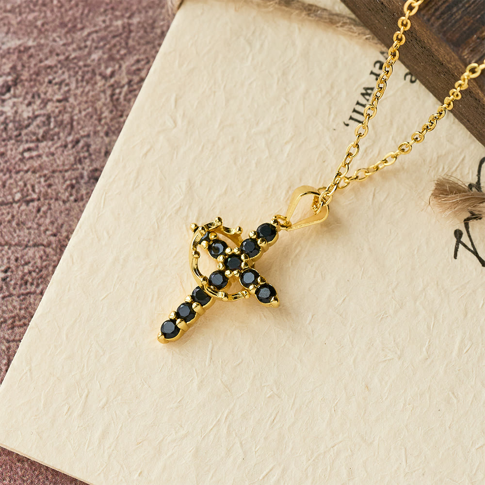 Faith-Symbol Cross Necklace with Monthly Birthstone Accents
