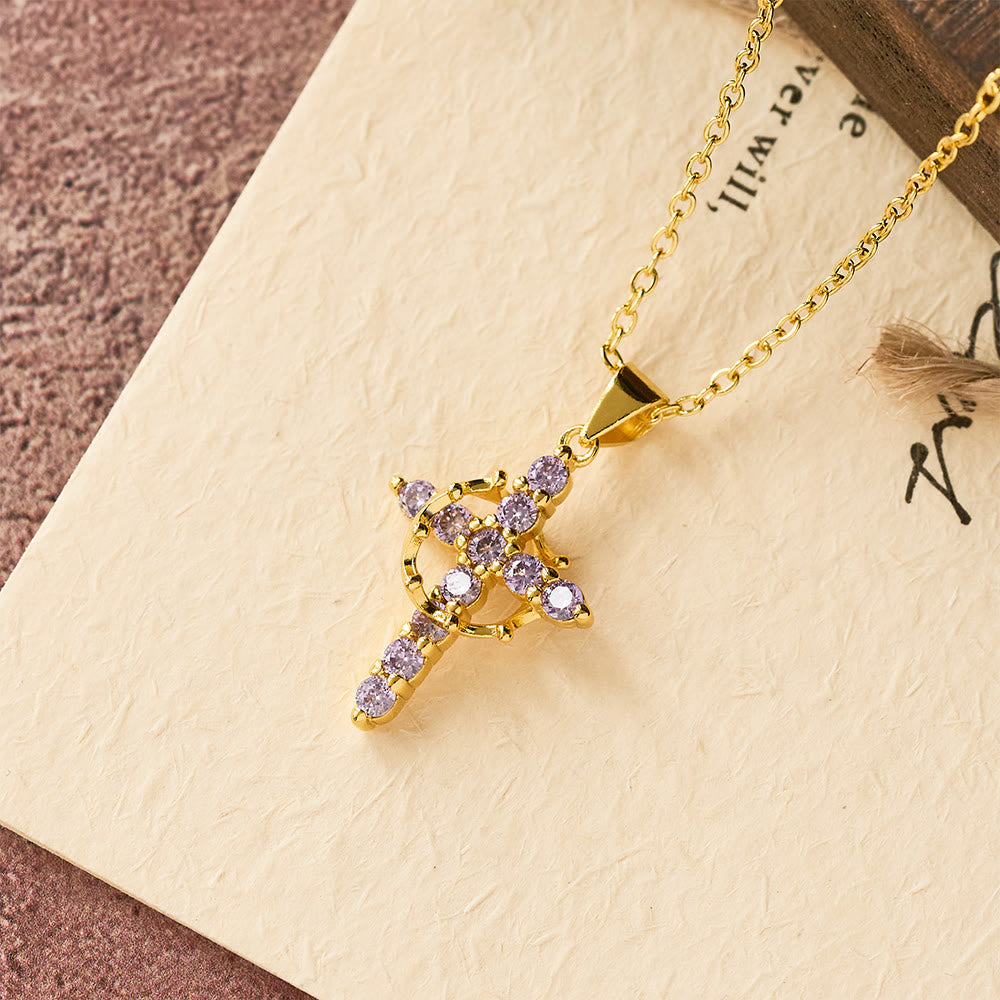 Faith-Symbol Cross Necklace with Monthly Birthstone Accents