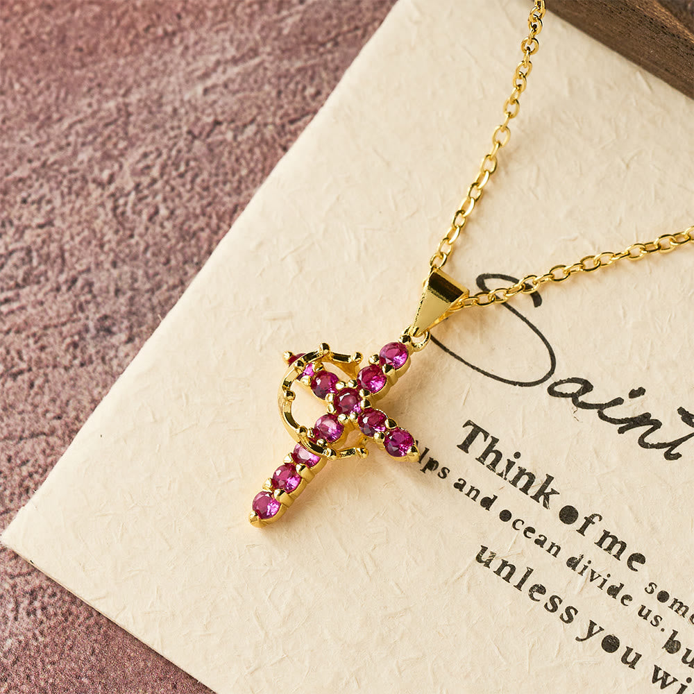 Faith-Symbol Cross Necklace with Monthly Birthstone Accents