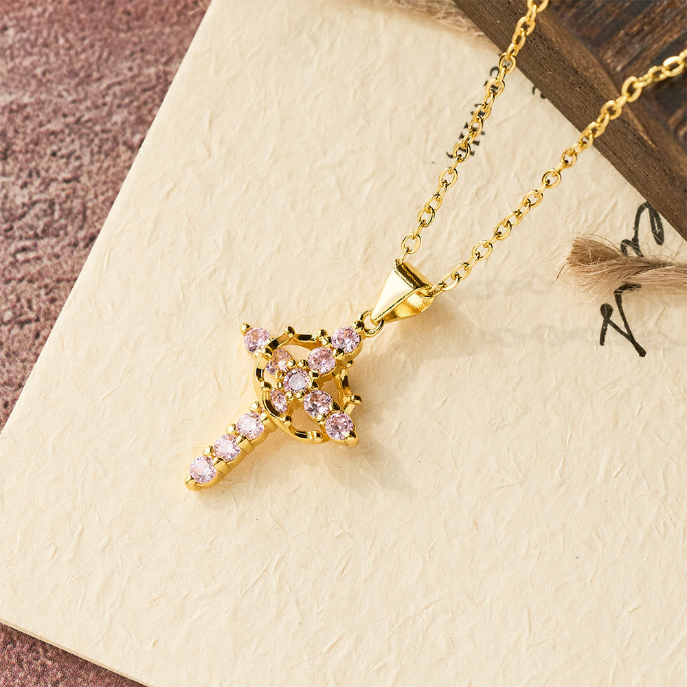 Faith-Symbol Cross Necklace with Monthly Birthstone Accents